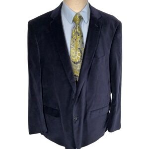 Linea Uomo Blazer Mens 50L Navy Blue Velvet 2 Button Sport Coat Formal Jacket